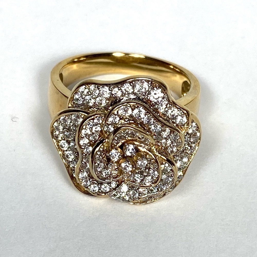 925 CZ Sterling Sliver Gold Plated Ring Size 9 Flower 13.08g